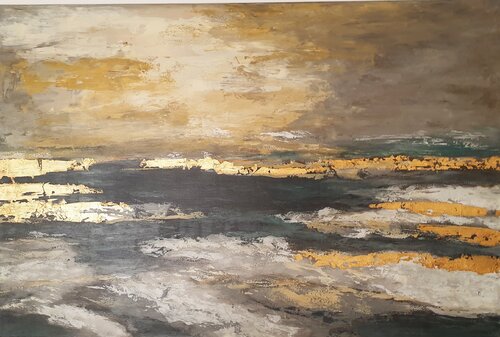 Acryl Bild  mit Blattgold  " Gewitter"   100cm x 150cm x 3cm Irene Schlik