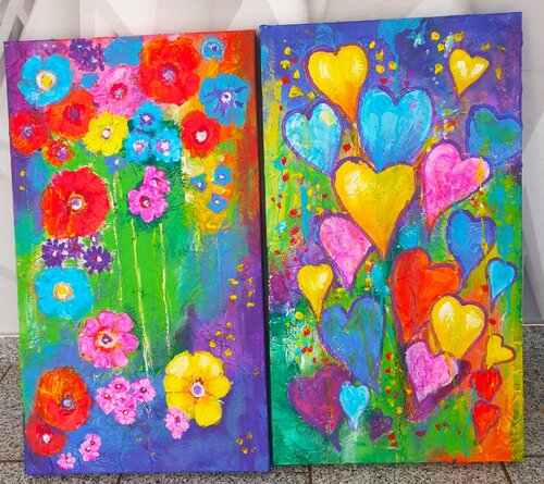 Acryl Bild "Bunte Welt"     2 x 40cm x 70cm by Irene Schlik, Painting for Sale on Singulart