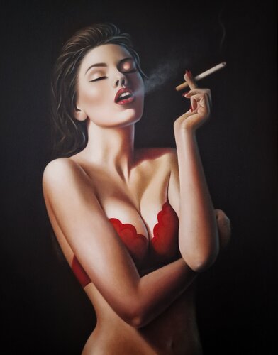 CIGARETTE AFTER van Olga Pursches, Schilderij te koop op Singulart