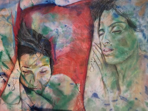 Best friends sleeping de Sadik Mottola, Pintura a la venta en Singulart