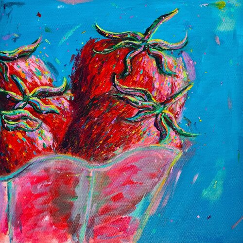 Strawberries in a Glass Bowl de Dawn Underwood, Pintura a la venta en Singulart