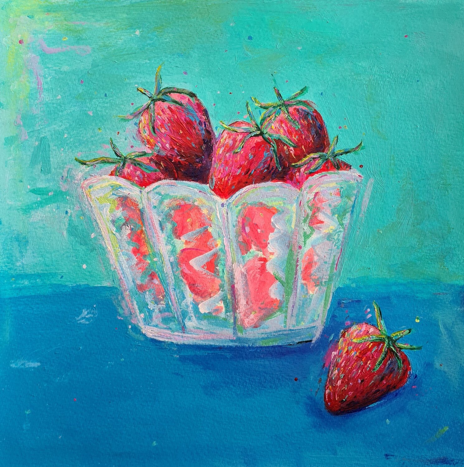 Bowl of Strawberries Dawn Underwood Original painting for sale