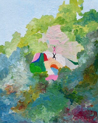 This guy in the jungle says his ancestors were not monkeys von Alexander Paulus, Malerei kaufen auf Singulart