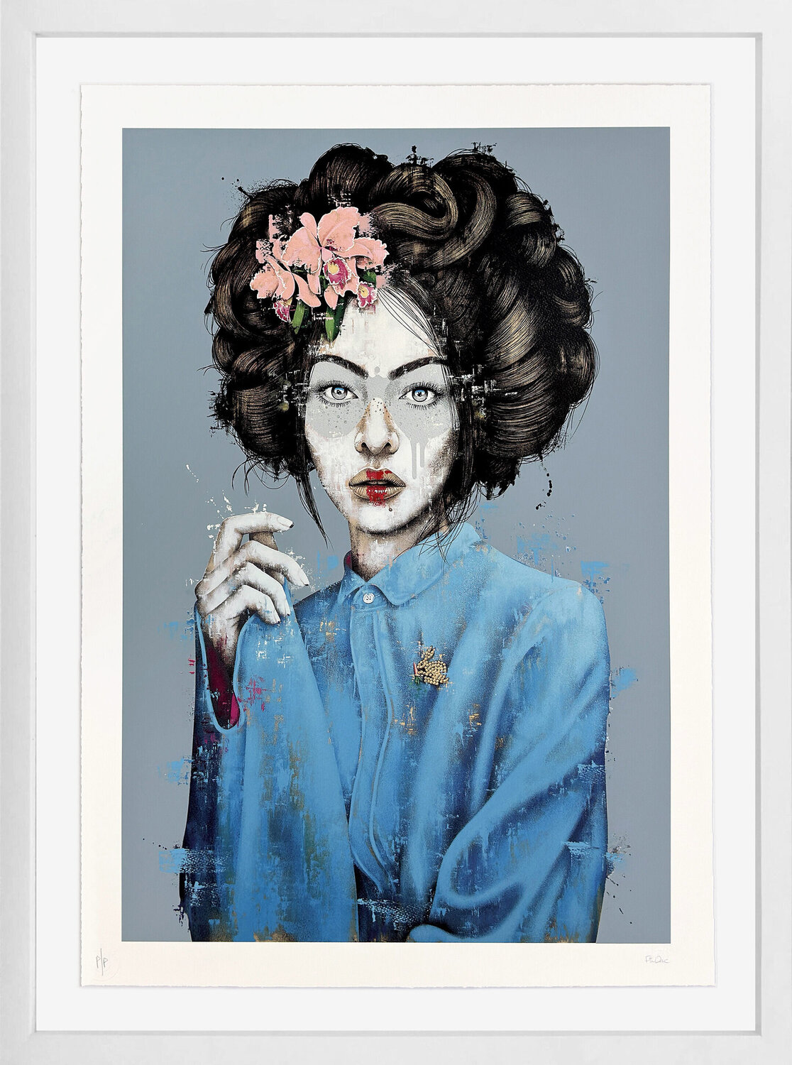 Mossiae (White Gold Leaf), unique hand finished screen print Fin DAC Print for sale