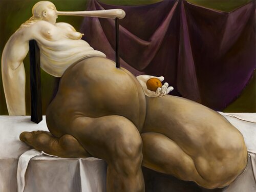 Figure holding an orange by Louise Bonnet, Print for Sale on Singulart