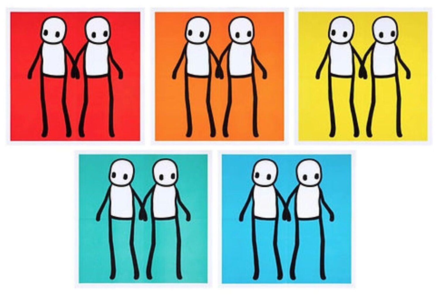 Framed Holding Hands Hackney Today Set of 5-Red, Orange, Yellow, Blue, Teal Stik