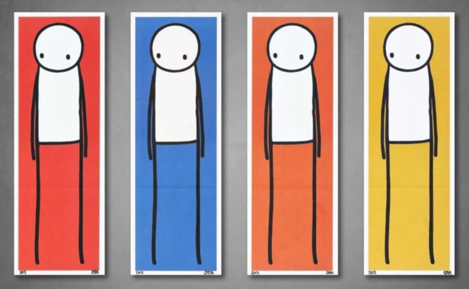 Signed The Big Issue Full Set (Red, Blue, Orange, Yellow) Standing Figures Stik Afdruk te koop