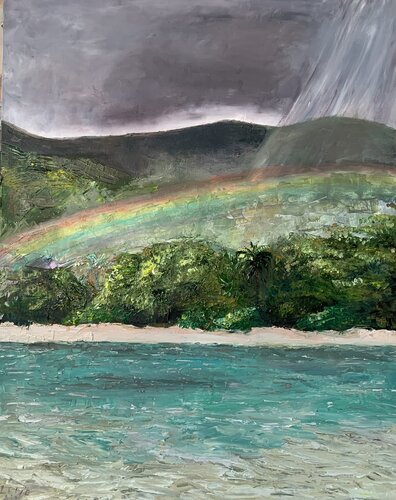 Thunder in paradise, Tropical seascape von Lena Dil, Malerei kaufen auf Singulart