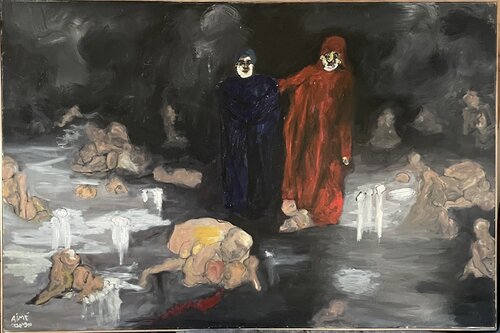 Dante et Virgile dans le neuvième cercle des enfer par Aimé Cesanges, Peinture en vente sur Singulart