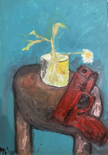 Glock 50 imprimé rouge profond à la Marguerite. van Aimé Cesanges, Schilderij te koop op Singulart