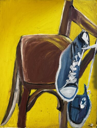 Chaise aux chaussures by Aimé Cesanges, 회화 for Sale on Singulart