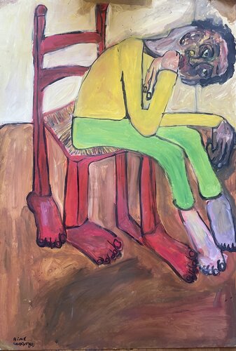 Portrait à la chaise au pieds rouge von Aimé Cesanges, Malerei kaufen auf Singulart