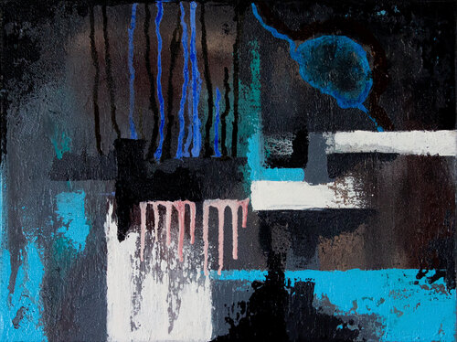 Lichter der Ferne 2 – Abstrakte Acrylmalerei in Blau van Fortuna Per, Schilderij te koop op Singulart