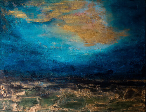 Meeresgrund – Abstrakte Acrylmalerei mit Goldakzenten von Fortuna Per, Malerei kaufen auf Singulart