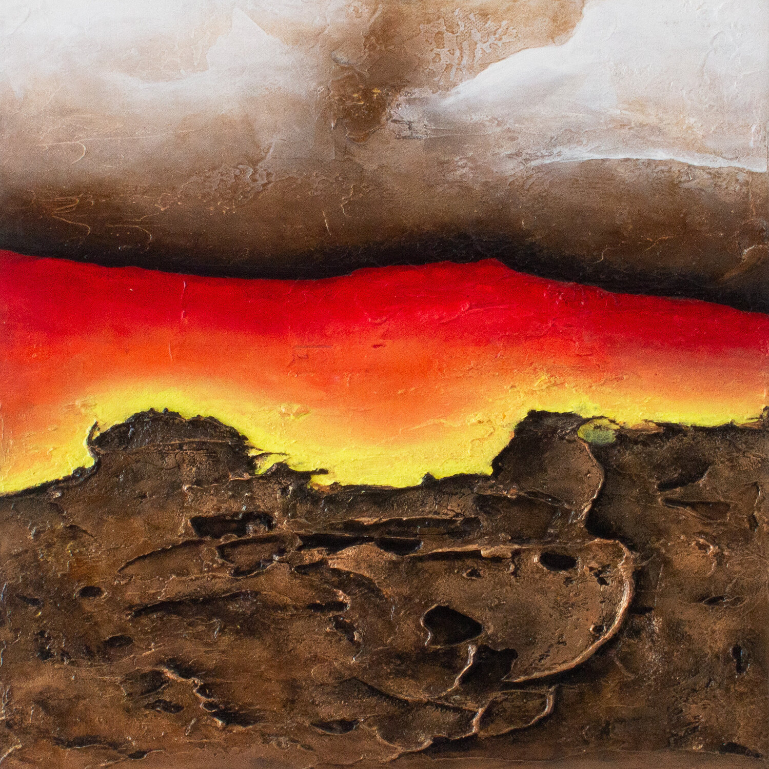 Magma 1 – Abstrakte Acrylmalerei in Rot und Braun Fortuna Per Dipinto originale in vendita