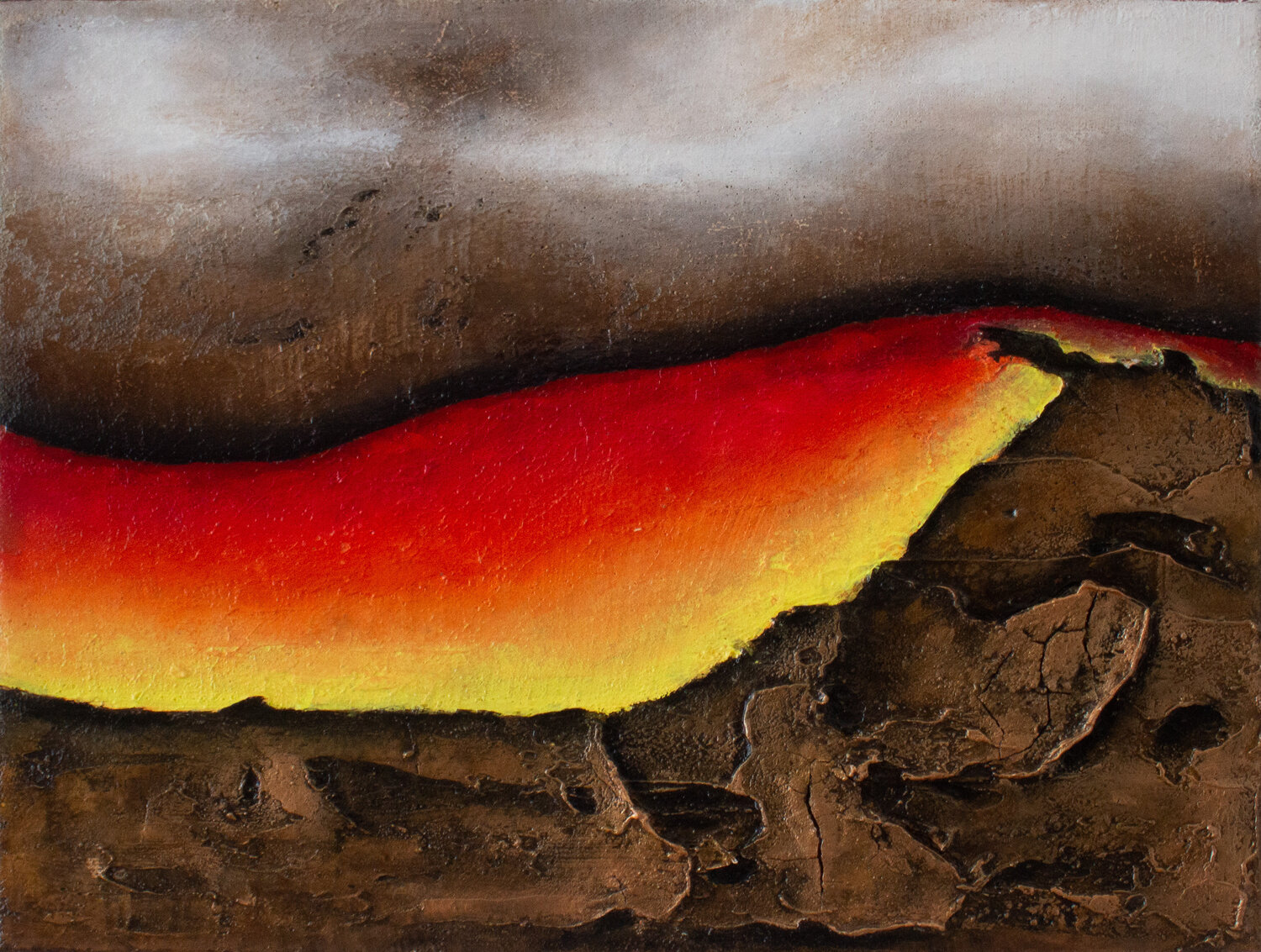 Magma 3 – Abstrakte Darstellung von Lava und Naturgewalten Fortuna Per Peinture originale à vendre
