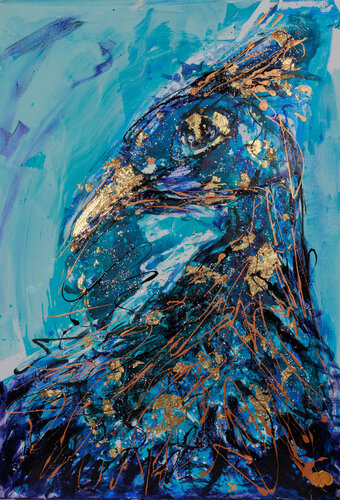 Pfau blau Echtgold von Manuela Eibensteiner, Malerei kaufen auf Singulart