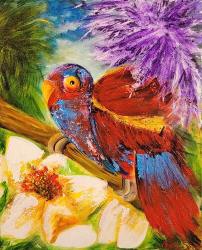 Bunte Vögel 2 von Manuela Eibensteiner, Malerei kaufen auf Singulart