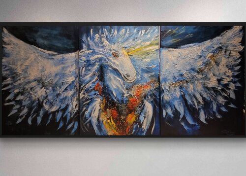 Triptychon Feuerherz des Feuerpferdes by Manuela Eibensteiner, 油畫 for Sale on Singulart