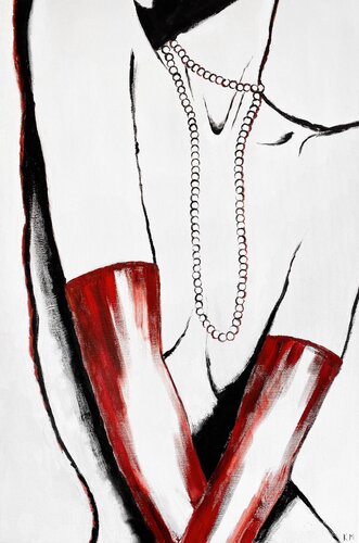 Blushing Muse in Scarlet Gloves di Kristina Mallen, Pittura in vendita su Singulart