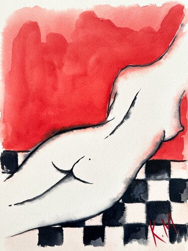 Femme sur Rouge par Kristina Mallen, Œuvre sur papier en vente sur Singulart