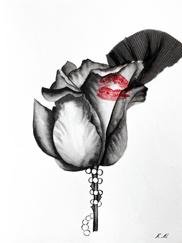 My kiss on a black rose in a veil by Kristina Mallen, Work on Paper for Sale on Singulart