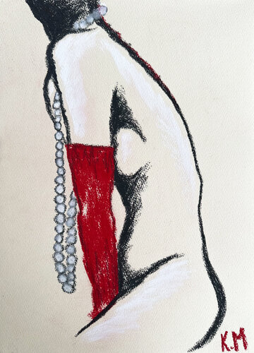 Madame aux Gants Rouges par Kristina Mallen, Dessin en vente sur Singulart