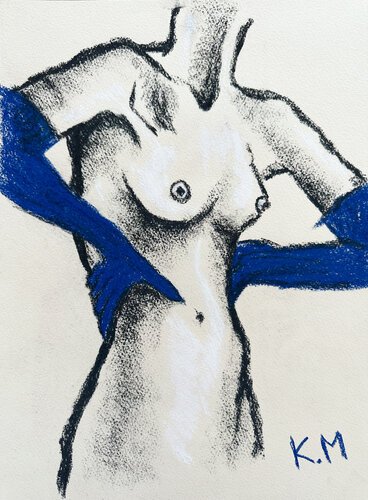 Madam in Blue Gloves von Kristina Mallen, Zeichnungen kaufen auf Singulart