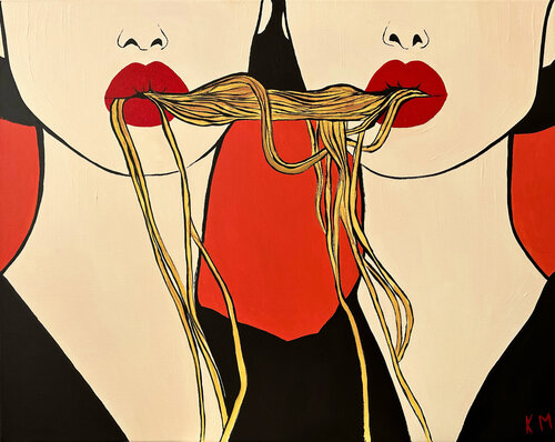 They Love Pasta de Kristina Mallen, Pintura a la venta en Singulart