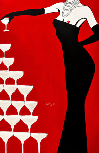 Lady Decadence: A Little Oops Champagne Moment by Kristina Mallen, Painting for Sale on Singulart