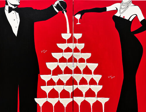 Champagne Private Party: A Little Oops Moment by Kristina Mallen, Painting for Sale on Singulart