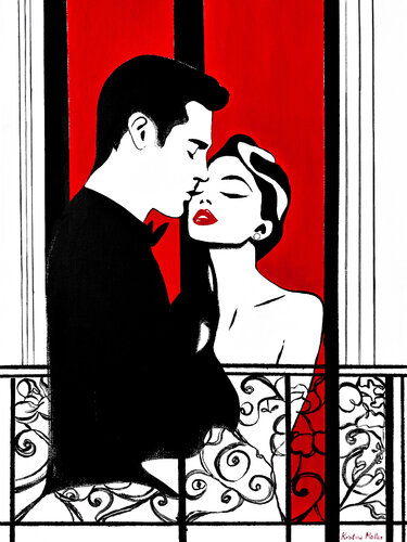 Lovers in a Parisian Window by Kristina Mallen, Painting for Sale on Singulart