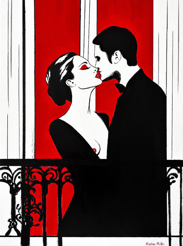 Lovers in a Parisian Window #2 van Kristina Mallen, Schilderij te koop op Singulart