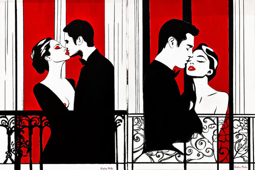 DIPTYCH: LOVERS IN A PARISIAN WINDOW van Kristina Mallen, Schilderij te koop op Singulart