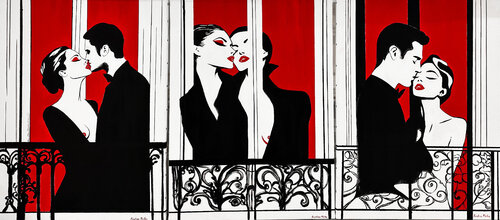 Triptych: Lovers in a Paris Window by Kristina Mallen, Painting for Sale on Singulart