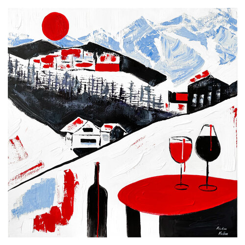 Après-Ski Wine Delight in the Snowy Alps (Giclée Print) von Kristina Mallen, Druck kaufen auf Singulart