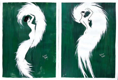 Diptych: Burlesque Muses par Kristina Mallen, Œuvre sur papier en vente sur Singulart