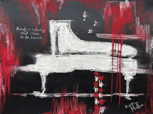 White Piano: Melody is a feeling that chose to be heard di Kristina Mallen, Disegno in vendita su Singulart