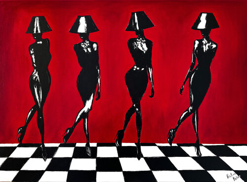 Muses in the Red Room von Kristina Mallen, Malerei kaufen auf Singulart