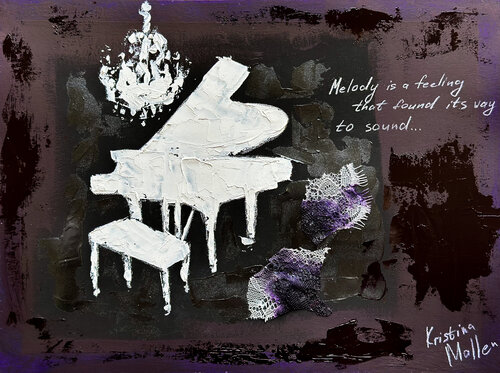 White Piano: Melody is a feeling that found its way to sound di Kristina Mallen, Pittura in vendita su Singulart