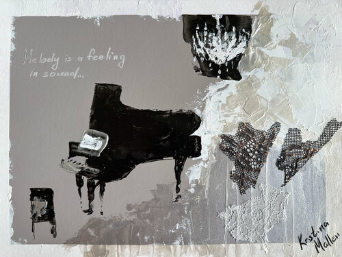 Black Piano: Melody is a feeling in sound… by Kristina Mallen, 종이 for Sale on Singulart