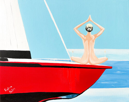 Yachtasana: Bubbles, Balance & Namaste  (Giclée Print) di Kristina Mallen, Stampa in vendita su Singulart