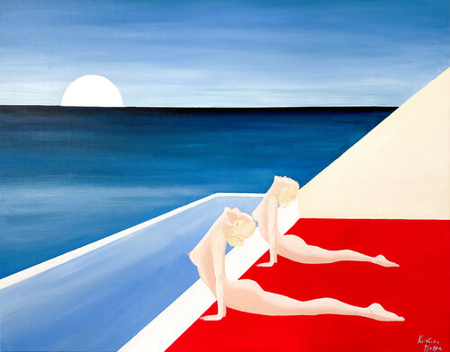 Nude Sunrise Yoga in Mykonos (Giclée Print) di Kristina Mallen, Stampa in vendita su Singulart