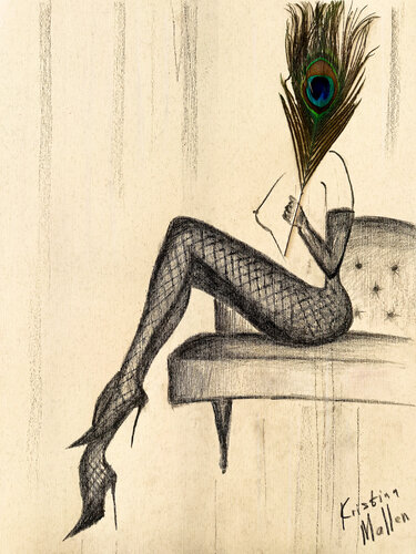 The Mysterious Lady Behind a Peacock Feather de Kristina Mallen, Obra en papel a la venta en Singulart