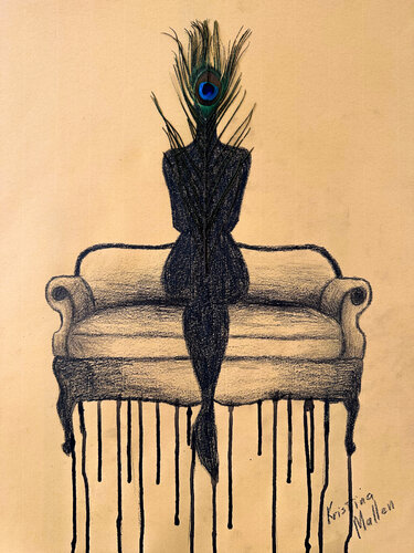 The Lady Behind a Peacock Feather by Kristina Mallen, Work on Paper for Sale on Singulart