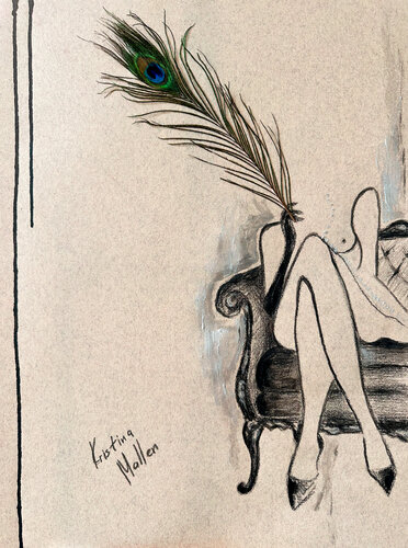 The Lady with a Peacock Feather von Kristina Mallen, Werk auf Papier kaufen auf Singulart