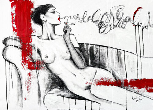 Madame Fume Après L’amour par Kristina Mallen, Peinture en vente sur Singulart