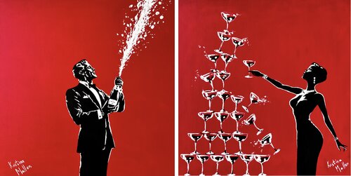 Champagne Chaos: Because She Wanted Exactly That Moment by Kristina Mallen, Painting for Sale on Singulart