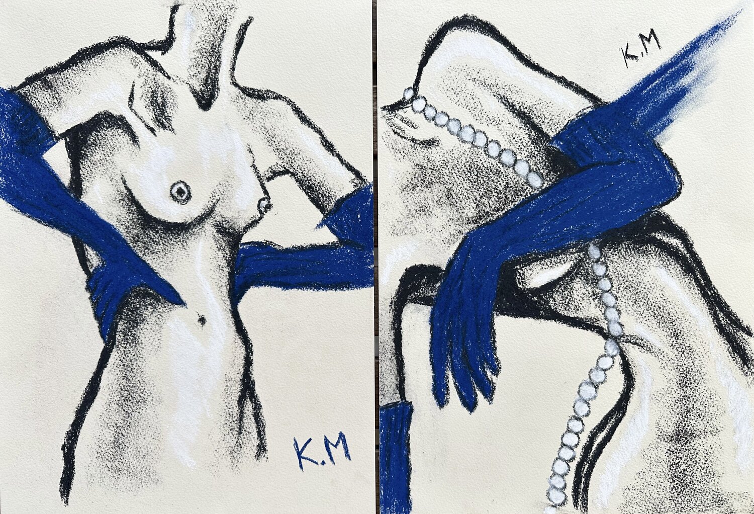Diptych: Poise in Blue Kristina Mallen Werk auf Papier zu verkaufen