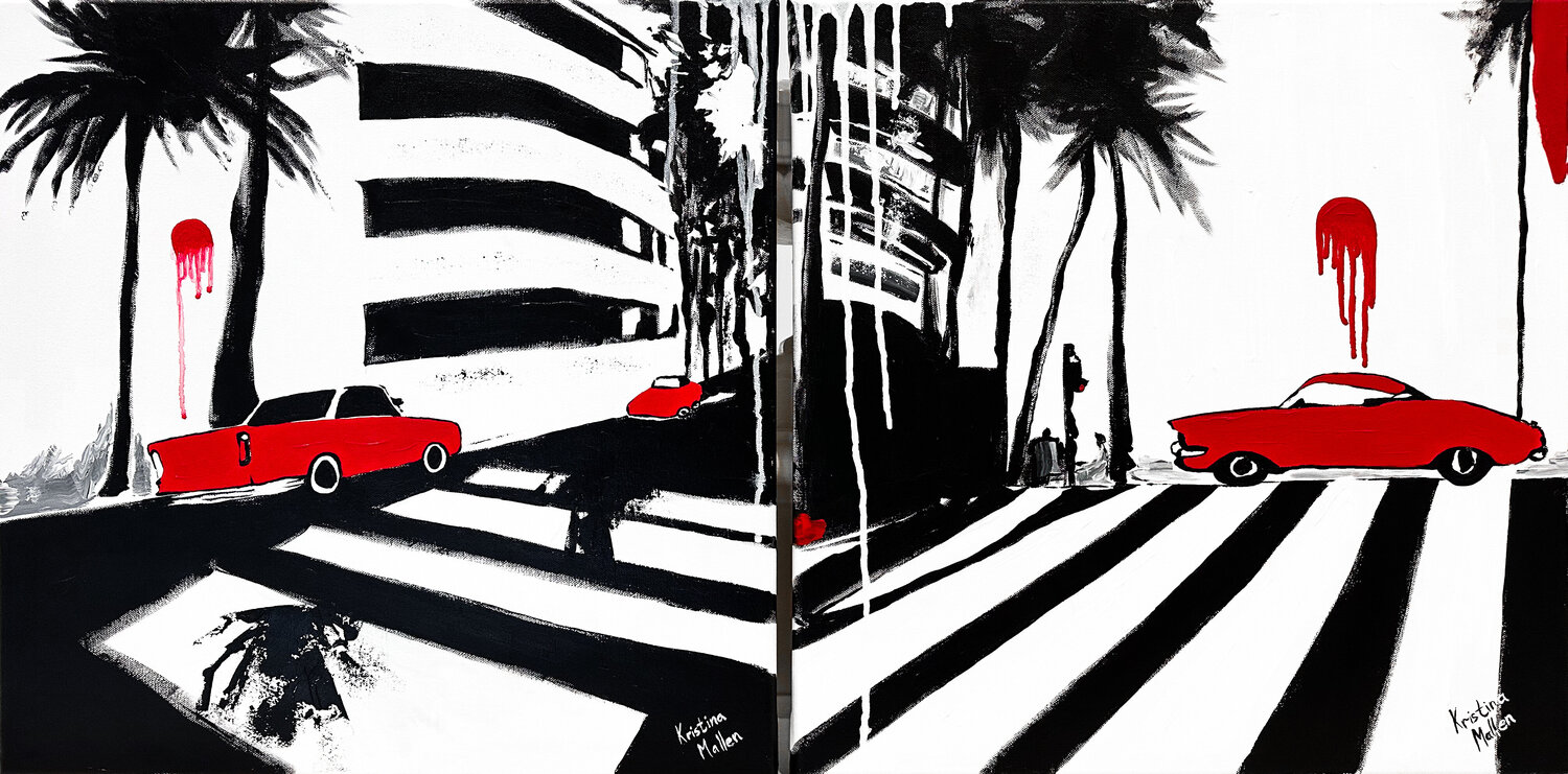 Diptych: Melting Sun in California Kristina Mallen Originalgemälde zu verkaufen